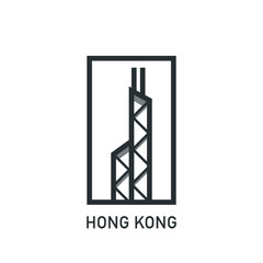 Hong Kong skyscraper tower, city landmark clip art. Thin line vector pictogram, emblem, logo, icon, badge graphic. Flat, black monument image