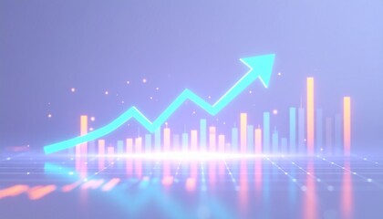 Futuristic glowing growth chart with neon data visualization