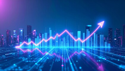 Vibrant neon growth chart with holographic bars
