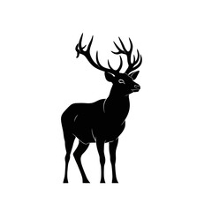 Elegant black deer silhouette with majestic antlers for wildlife conservation campaign graphics and logo design