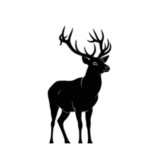 Fotobehang Hipster Dieren Elegant black deer silhouette with majestic antlers for wildlife conservation campaign graphics and logo design  © Sithija