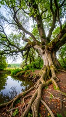 Majestic old tree by a tranquil pond