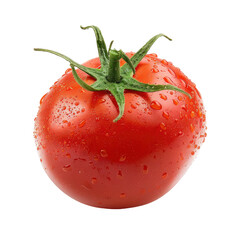 Single, ripe tomato, wet with water droplets