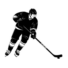 Dynamic hockey player silhouette ready for action on the ice rink with stick and helmet for winter sports