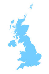 Sky-blue map of the United Kingdom digital vector illustration design. White background.