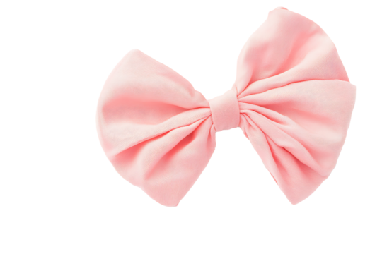 Pastel pink fabric bow with gentle curves on white 