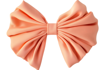 Peach fabric bow tied in symmetrical loops, isolated