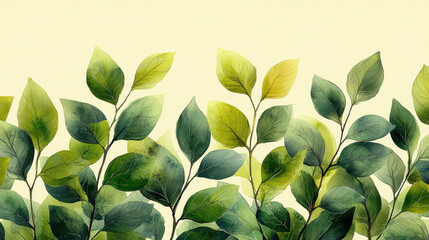 Fototapeta premium A vibrant tapestry of hand-drawn green leaves and stems, forming an organic pattern reminiscent of vintage botanical art. This 4K wallpaper, perfect for your desktop, features a minimalist and 