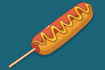 A close-up, stylized illustration of a corn dog.