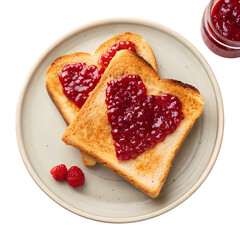 Toasted Bread with Raspberry Jam and Heart Shape isolated on transparent background