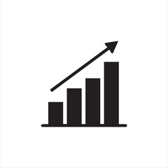 Minimalist growing graph icon showing an upward bar chart with an arrow. Perfect symbol for business growth, success, finance, statistics, and performance improvement