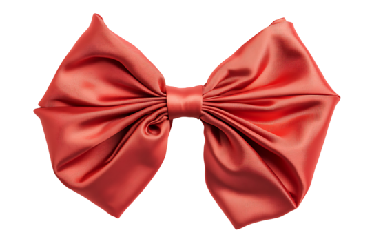 Red fabric bow with smooth satin texture isolated on white 