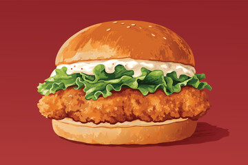 Crispy fried chicken sandwich with lettuce.