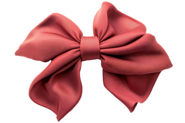 Red fabric bow with smooth satin texture isolated on white 