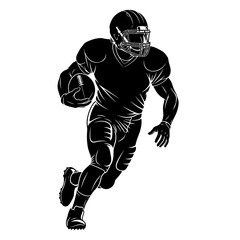Dynamic American football player running with the ball in a powerful, determined illustration style