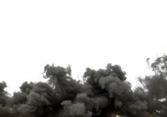 Dark smoke clouds billowing isolated on transparent background