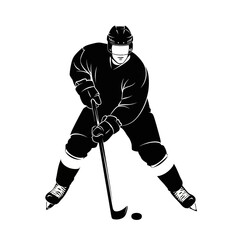 Fototapeta premium Dynamic silhouette of ice hockey player poised to shoot, perfect for sports branding and advertising