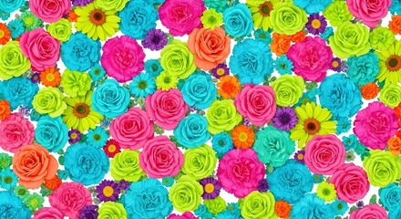 Vibrant Background - Multicolored Flowers, Densely Packed Blooms, Cheerful Floral Pattern, Summer Garden, Nature's Beauty, Lush Decor