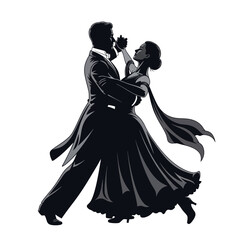 Elegant ballroom dance silhouette featuring couple in formal attire striking a dramatic pose with grace and beauty