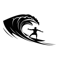 Dynamic surfer silhouette riding a powerful wave, perfect for summer adventure designs and sports branding