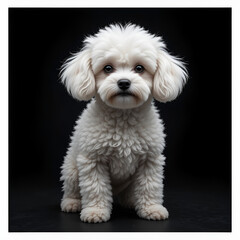Obraz premium Studio shot of a white mini poodle on black background