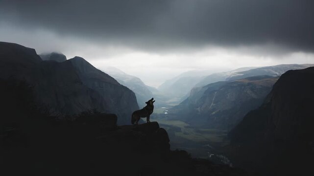 Wolf Howling on Mountain Rock
