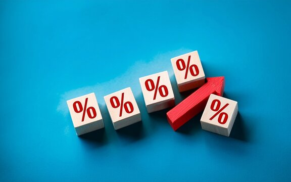 Percentage cubes with a red arrow, price increase concept