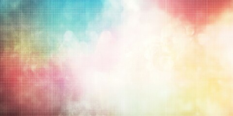 Obraz premium A digital abstract image featuring a gradient transition from light blue to pink and yellow, resembling a pixelated cloudscape. 