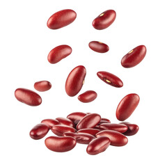 Red kidney beans falling isolated on transparent background