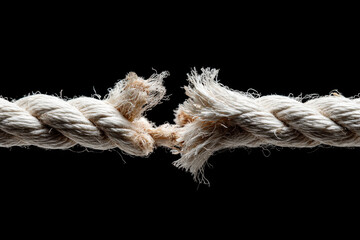 Frayed cotton rope snapping against a dark black background