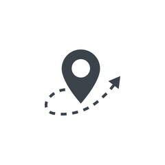 Location pin GPS tracking with dashed arrow