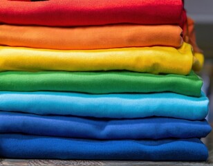 Fashionable t shirts stacked with diverse bright color swatches
