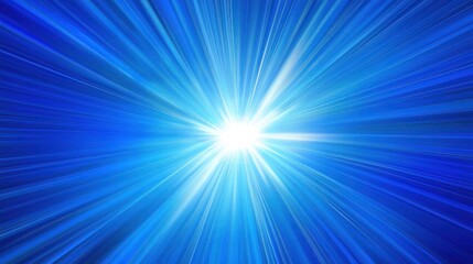 A vibrant, intense burst of blue light emanates from a central white point, radiating outwards in a dynamic, starburst pattern. The light appears to be traveling towards the viewer