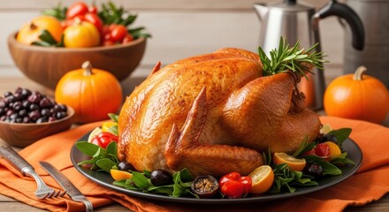 Delicious roasted turkey centerpiece for Thanksgiving or holiday feast