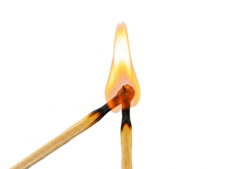 Two burning matches igniting each other isolated on transparent background