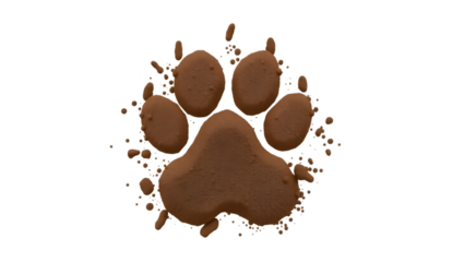 A brown textured paw print with rounded shapes on a black background with pixelated edges around it