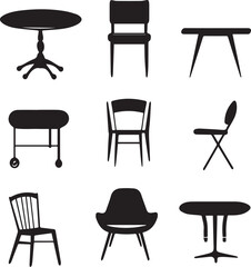 Furniture Set Chair and table silhouette black furniture 