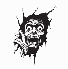 Scary Zombie Emerging from Creepy Ground Hole Vector Illustration