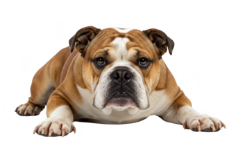 English bulldog dog lying down isolated on transparent background