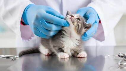 veterinarian examining a cat