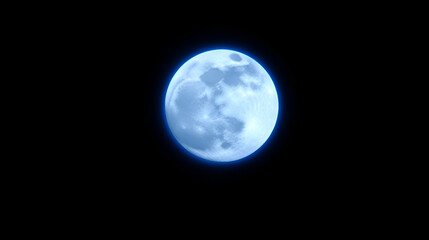 Blue super moon glowing with blue halo isolated on black background