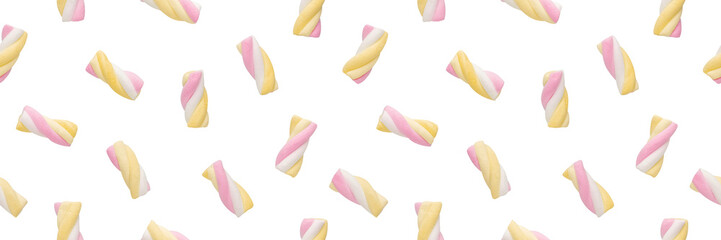 Colorful Twisted Marshmallow Top Banner on Transparent Background.