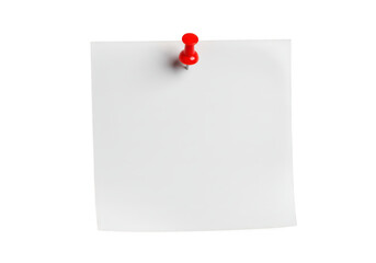 Blank white note paper with red pushpin isolated on transparent background