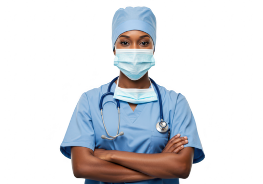 Medical professional with mask and stethoscope isolated on transparent background