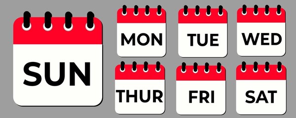 Colorful Weekly Calendar Icons &ndash; Sunday to Saturday, Illustration of a weekly calendar showing all seven days from Sunday to Saturday