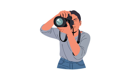 Fototapeta premium Focused photographer in action capturing moments with professional camera lens technology portraying artistry and skill in image creation