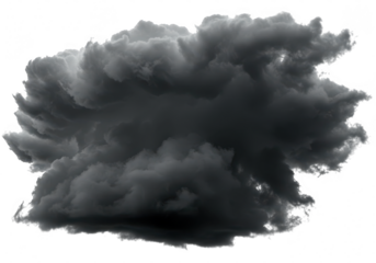 A dark, stormy, and dense cumulonimbus cloud isolated on a transparent background, symbolizing an impending storm or dramatic weather