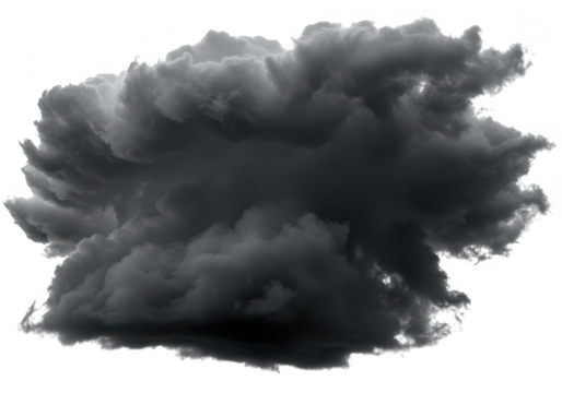 A dark, stormy, and dense cumulonimbus cloud isolated on a transparent background, symbolizing an impending storm or dramatic weather