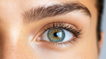 Obraz premium Close up of beautiful eye with striking blue green iris and long eyelashes, showcasing detail
