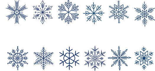 Diverse blue snowflakes with intricate patterns and delicate designs winter crystal